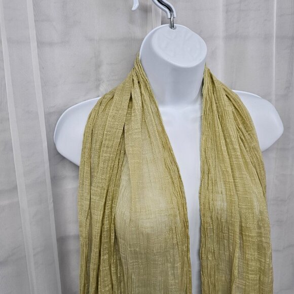 Green Boho Sheer Beaded Embroidered Shimmery Fringed Scarf - Picture 2 of 12